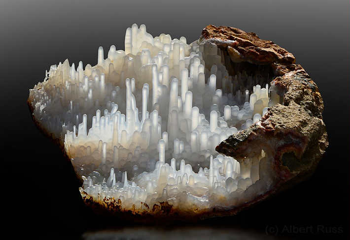 Geode filled with stalactites of chalcedony from Morocco