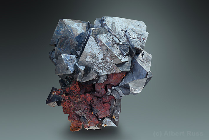 Cuprite crystals on native copper aggregate from Rubtsovsk, Russia