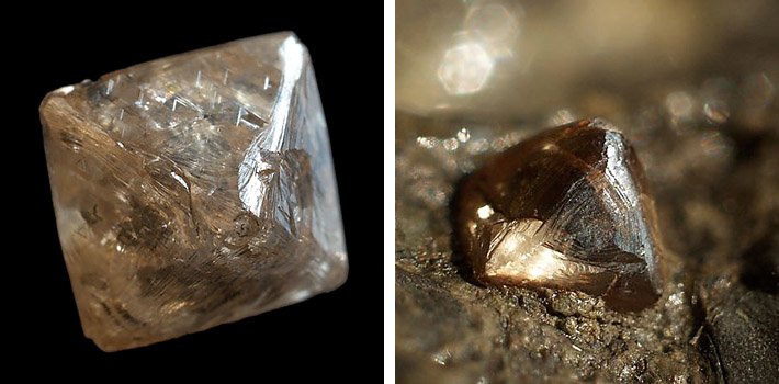 Historic specimens of natural diamonds from mines in Kimberley, South Africa