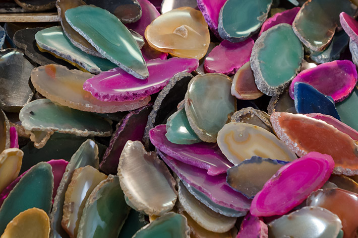 Artificially colored agate slices from Brazil