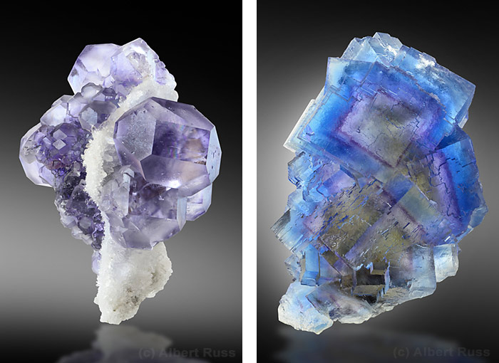 Blue fluorite crystals from China and USA