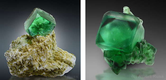 Zoned green fluorite crystals from Erongo, Namibia