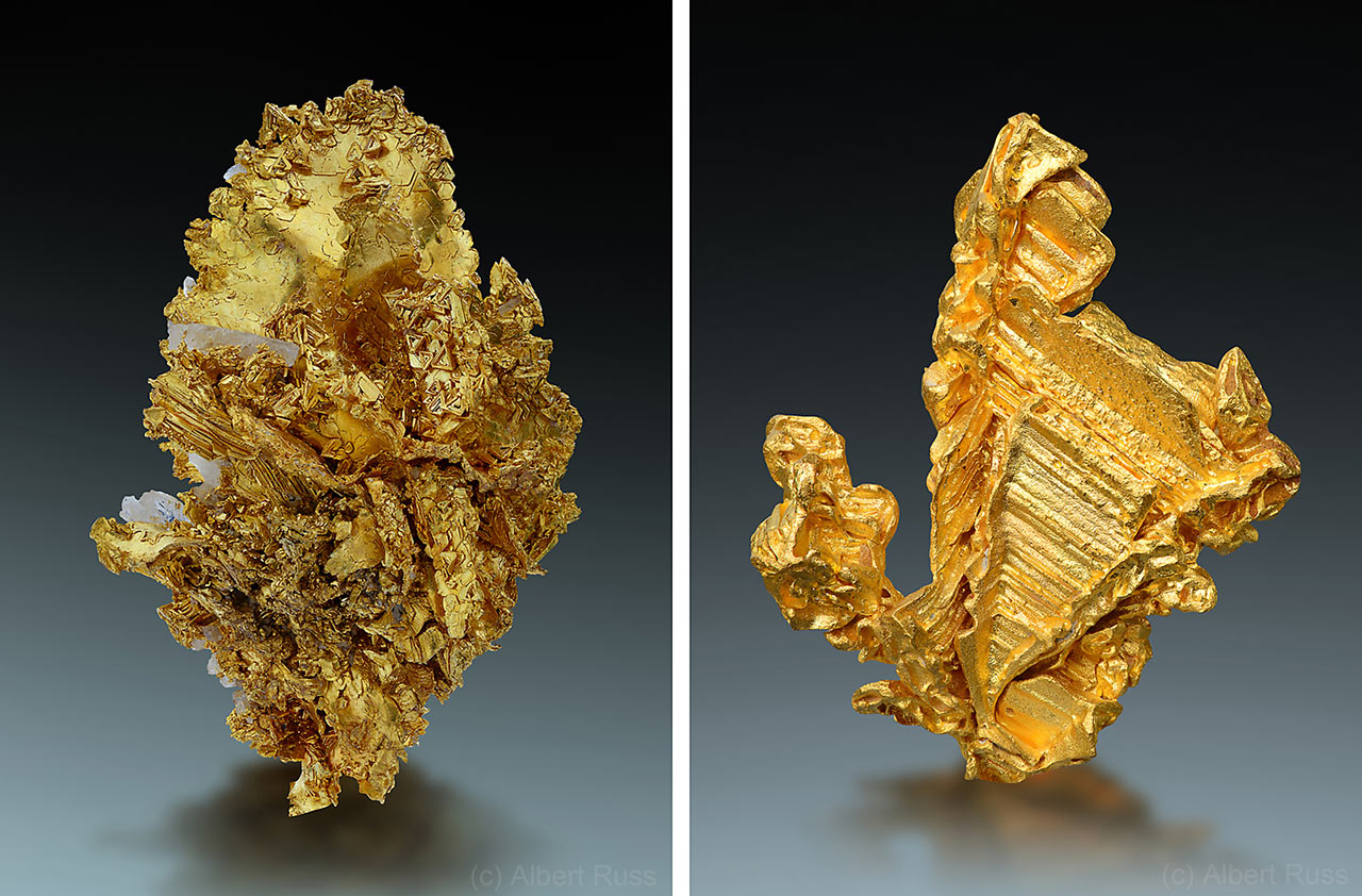 Crystallized native gold mineral specimens