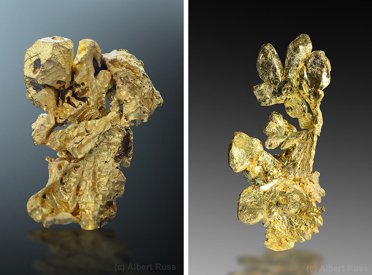 Natural native gold crystals