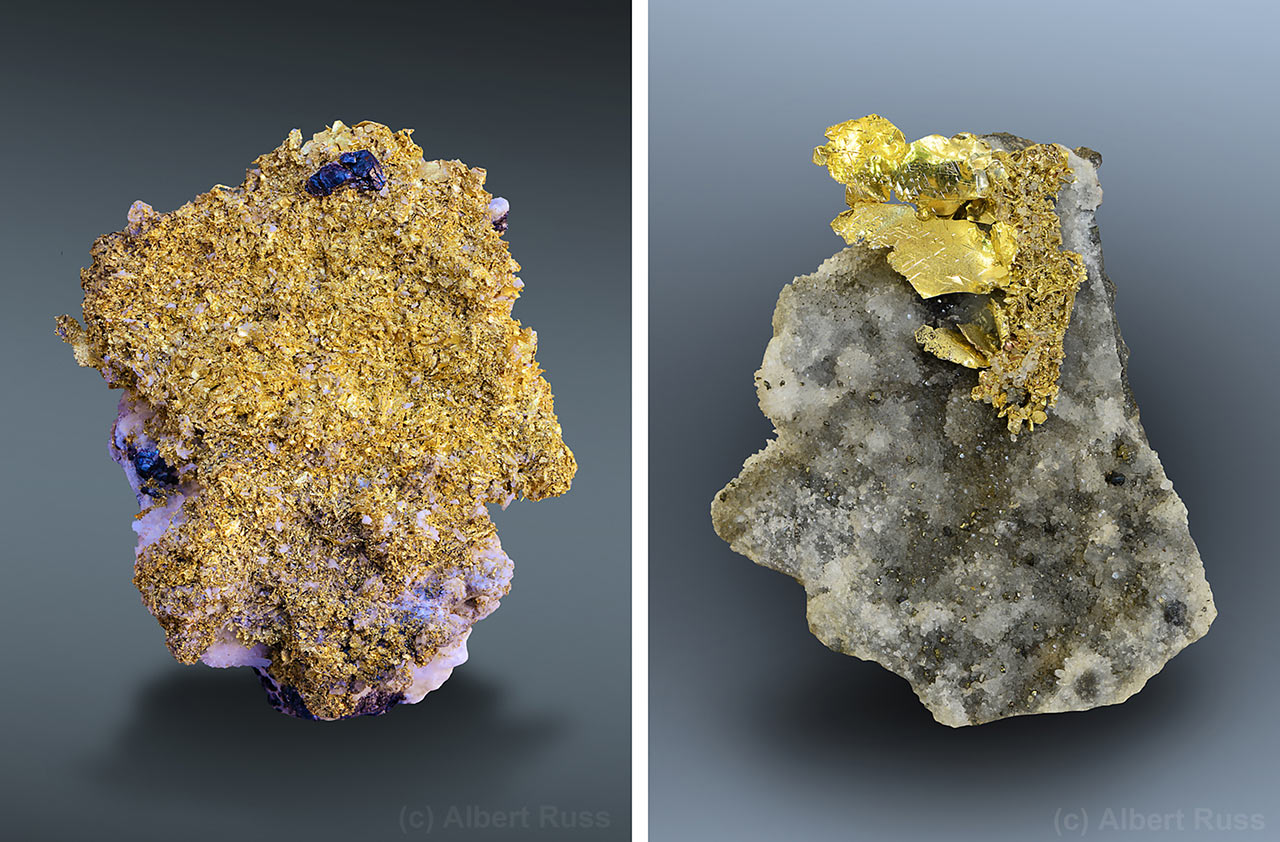 Native gold mineral specimens from Romania