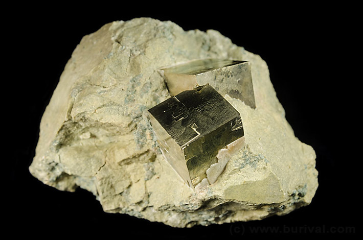 Pyrite crystals on matrix from Navajun, Spain