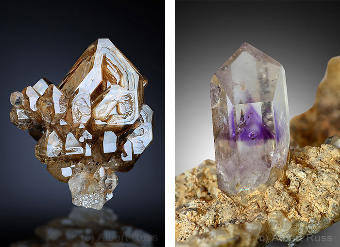 Sketeletal and scepter quartz crystal with clay inclusions from Goboboseb in Namibia
