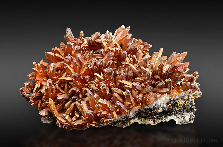 Rare cluster of quartz crystals covered by irridescent goethite from Banska Stiavnica in Slovakia