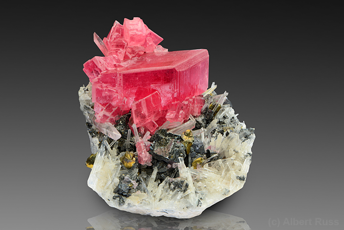 Pink rhodochrosite crystals from Sweet Home Mine in Alma, Colorado