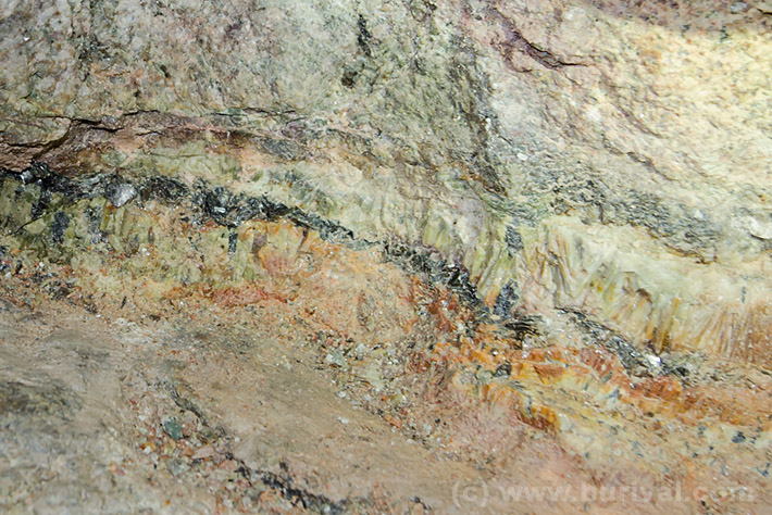 Ten centimeters thick vein of topaz variety pyknite in the Altenberg mine, Germany