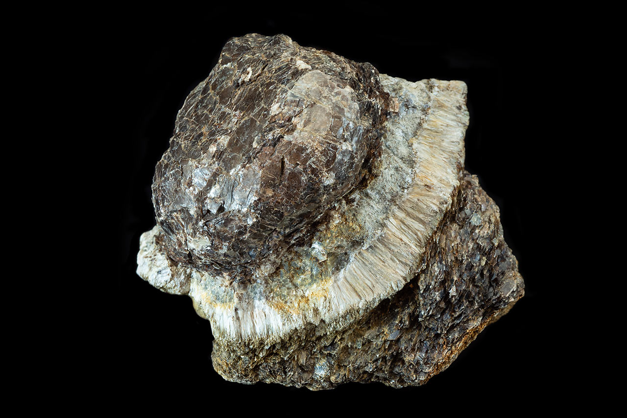 Aggregate of the phlogopite mica and fibrous anthophyllite from Heřmanov, Czech Republic