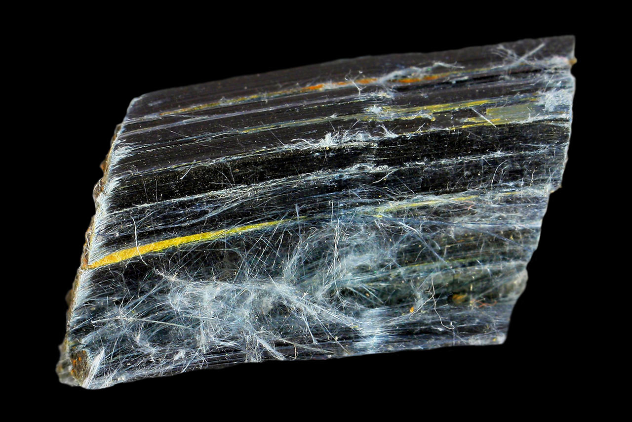 Blue fibrous riebeckite (amphibole asbestos) called crocidolite from South Africa