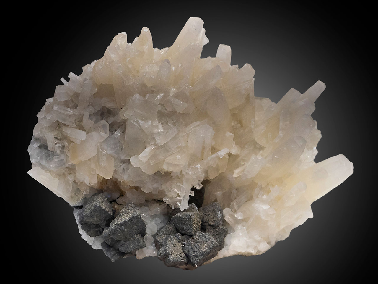 Big native antimony crystals with calcite from Lake George Antimony Mine, New Brunswick, Canada