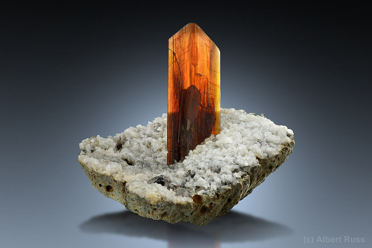 Perfect brookite crystal on albite from Khârân District, Balochistan province, Pakistan