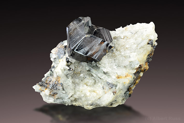 Cassiterite crystal on quartz matrix from Viloco Mine, Loayza, Bolivia