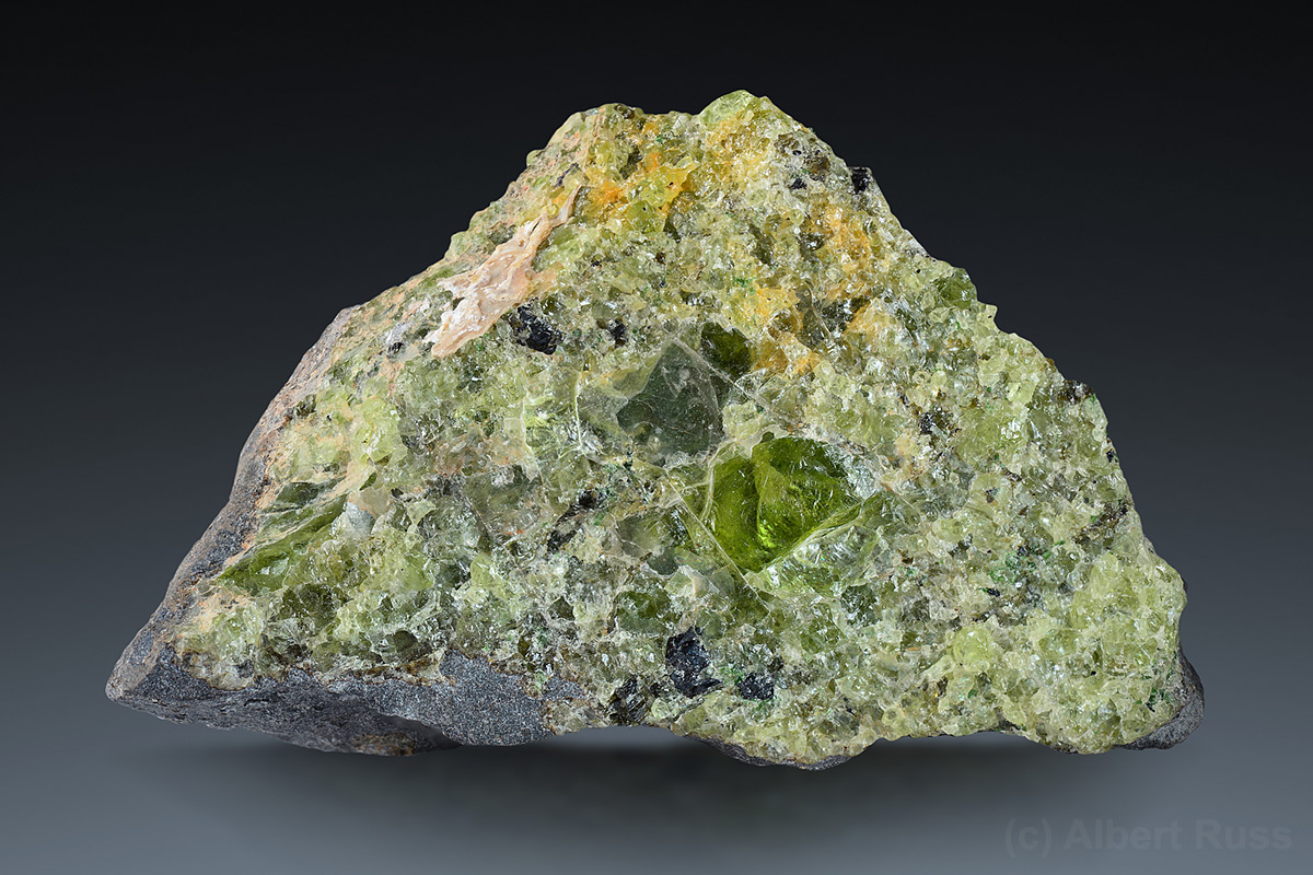 Aggregate of the green forsterite grains from Lanzarote, Canary Islands, Spain