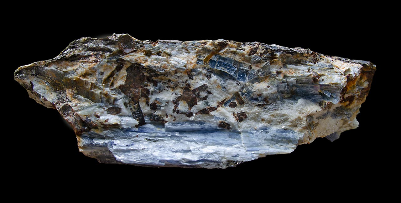 Blue kyanite with dark staurolite crystals from Chironico, Switzerland