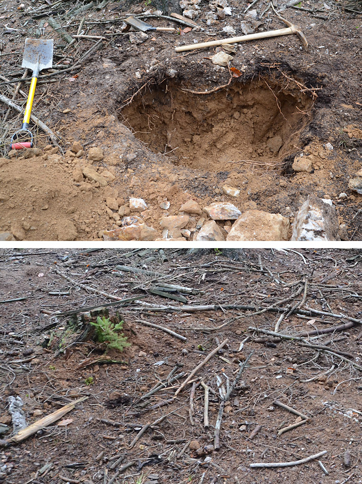 Reclamation of a hole after digging minerals