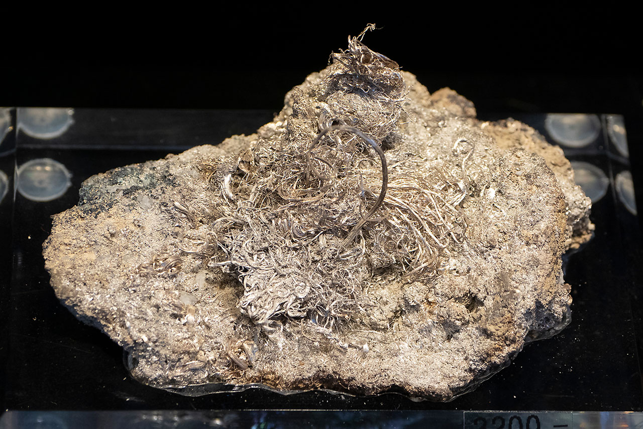 Wires of native silver from Imiter, Morocco