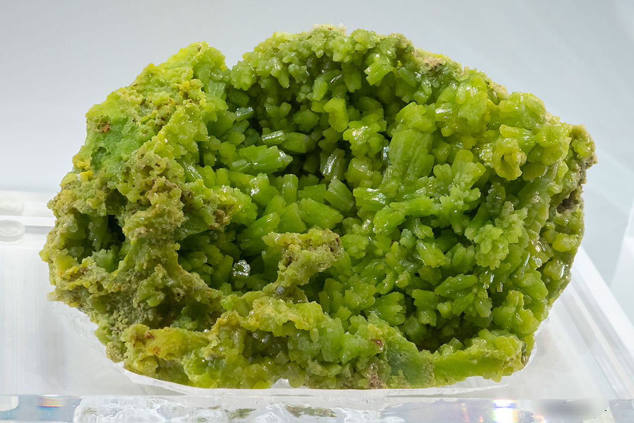 Cluster of bright green pyromorphite crystals from San Andres Mine, Spain