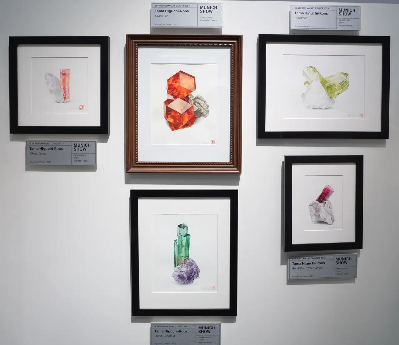 Various watercolor paintings of minerals by Tama Higuchi-Roos