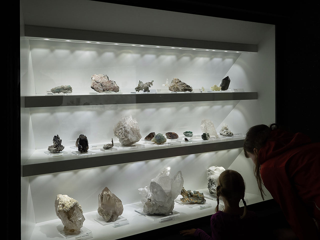 Mineral display with alpine minerals in the Bramberg museum