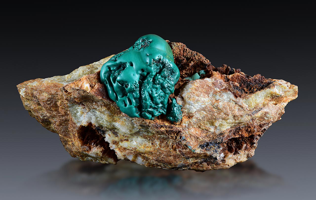 Pseudomalachite on matrix from Ľubietová, Slovakia