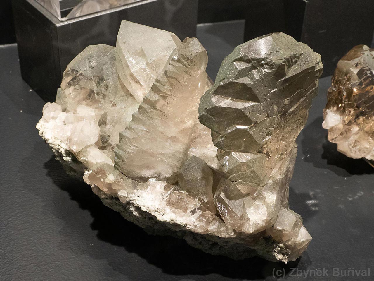 pale smoky quartz gwindels on matrix from Furka Pass, Switzerland