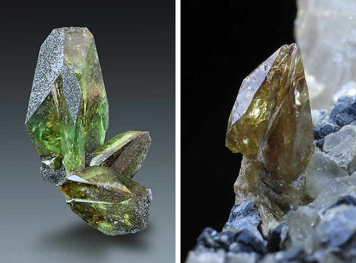 Green titanite crystals from Alpine type veins in Austria and Czech Republic