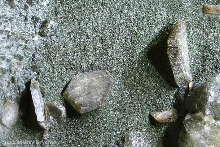 Gray-green titanite crystals in chlorite from Mont Blanc Massif, France