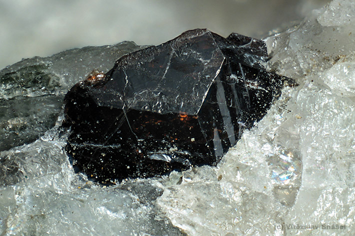 Brown envelope shaped titanite crystal from Mirosov, Czech Republic