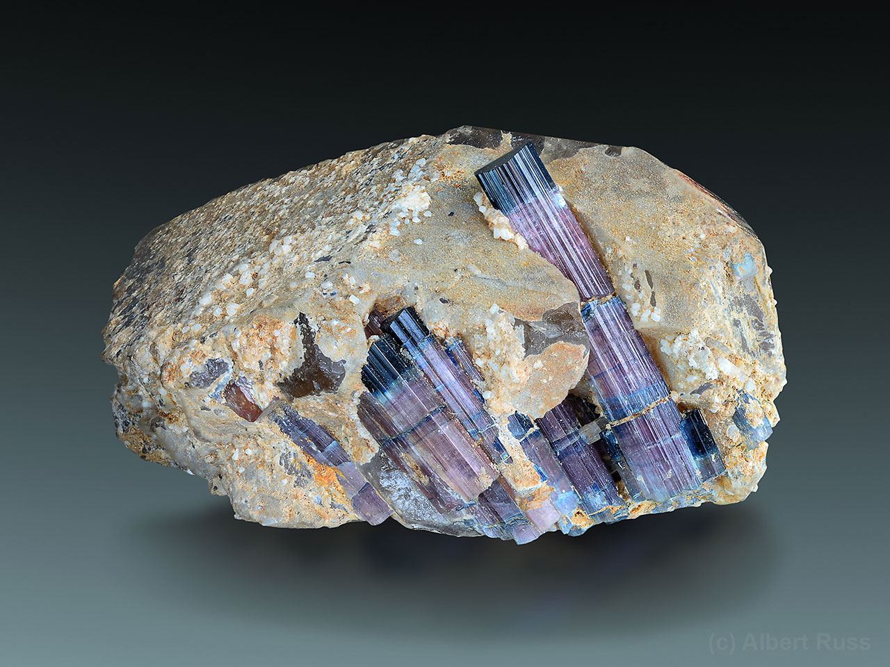 Classic multicolor tourmaline (elbaite/fluor-elbaite) with dark foitite terminations from Dobrá Voda, Czech Republic.