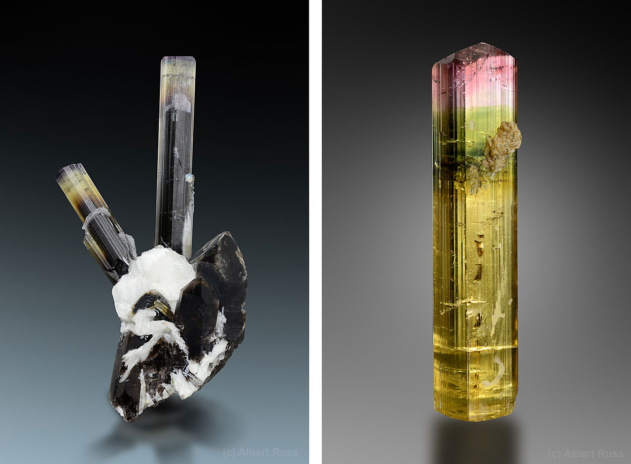 Zoned lithium rich tourmaline crystals from Pamir, Tajikistan.
