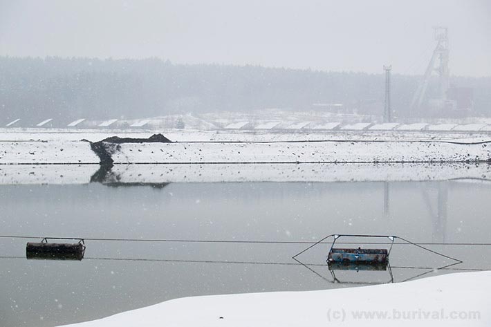 Settling pond next to the uranium ore processing plant in Rožná