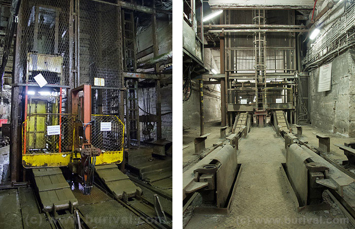 Old and new shafts from underground in the Rožná uranium mine