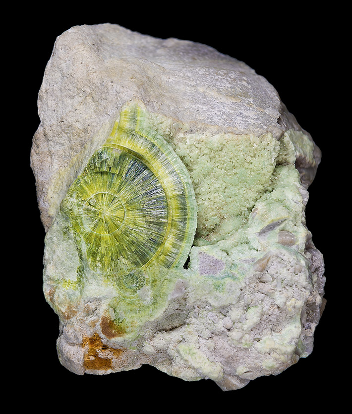 Green spray of wavellite from Avant, Arkansas, USA