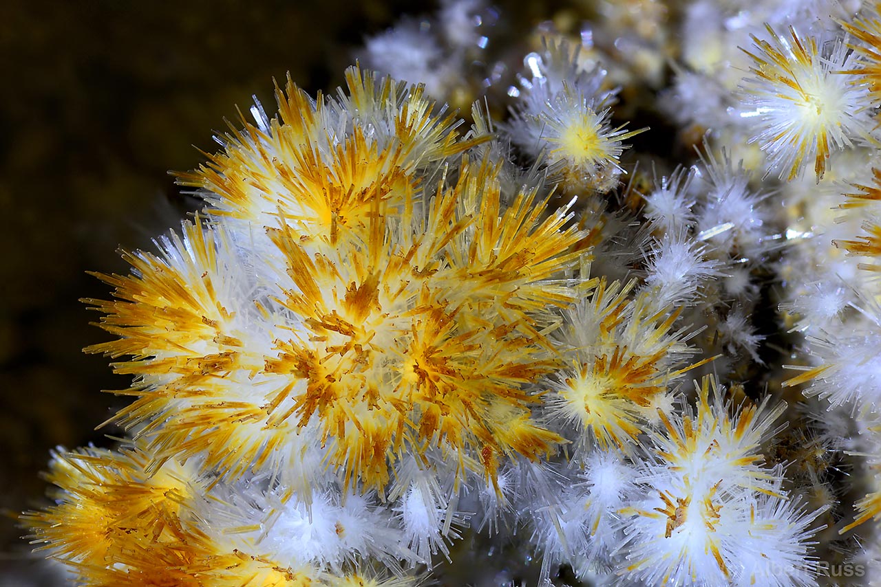 Detail of recent post-mining gypsum crystals photographed in-situ in abandoned mines in Hodruša, Slovakia