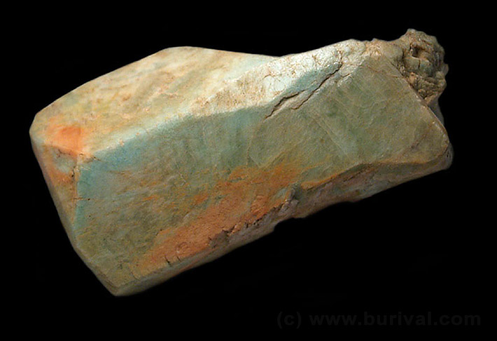 Crystal of green amazonite K-feldspar from Gorkhi, Mongolia