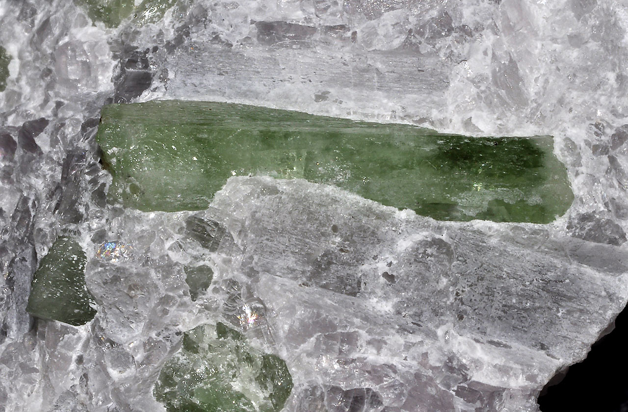 Green pargasite crystals in calcite from Hunza Valley, Pakistan