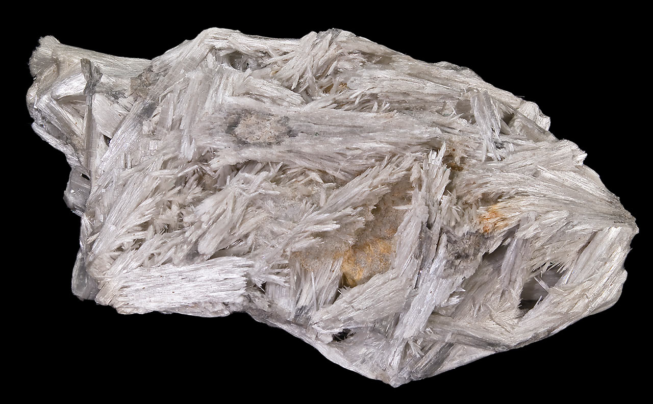 Pale crystals of tremolite from Campolungo, Switzerland