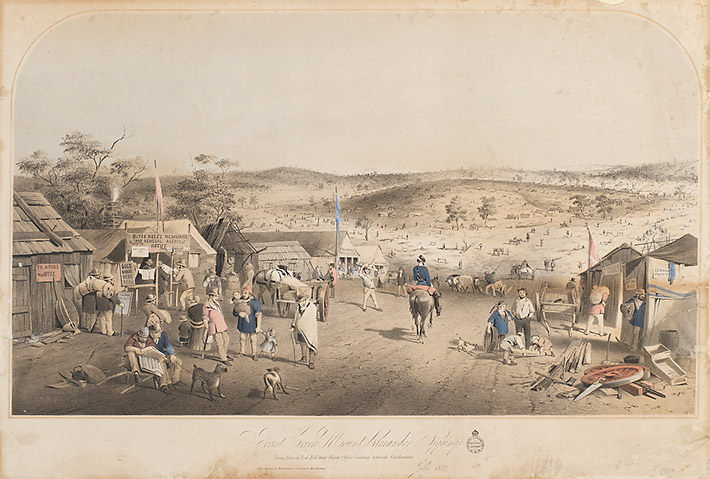 Historic gold mining at Forest Creek, Mount Alexander in NSW, Australia