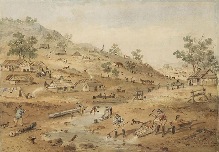 Gold mining in the Mount Alexander district of Victoria, Australia in 1852