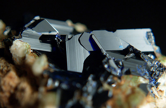 Detail of the very dark blue azurite crystals from Bou Bekker, Morocco