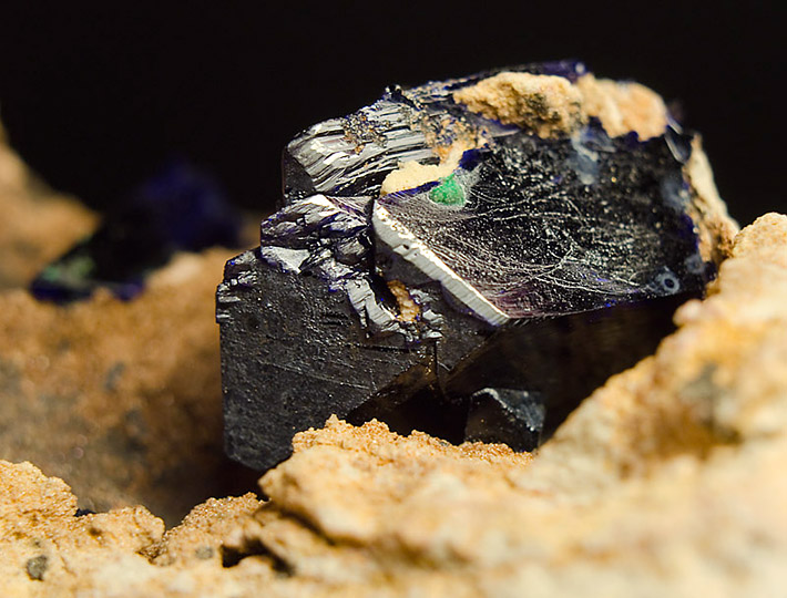 Detail of well shaped blue azurite crystal from Kerrouchen, Morocco
