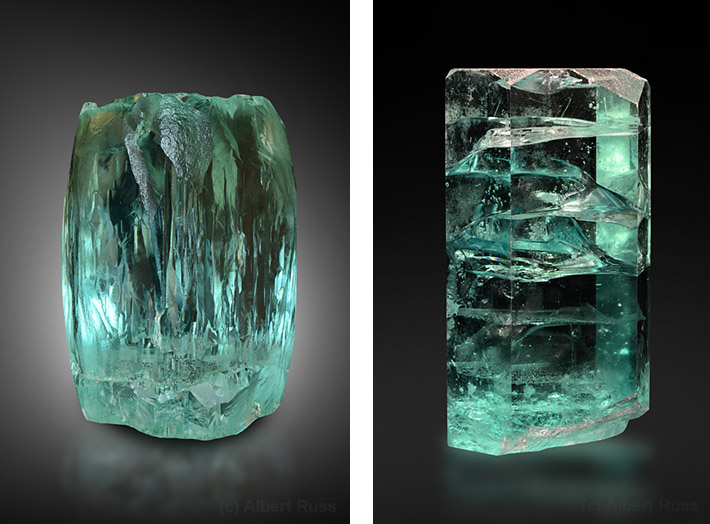 Huge gemmy aquamarine crystals from Brazil