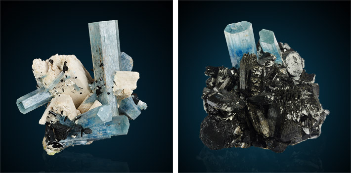 Crystal clusters with aquamarine, K-feldspar and amphibole from Erongo, Namibia