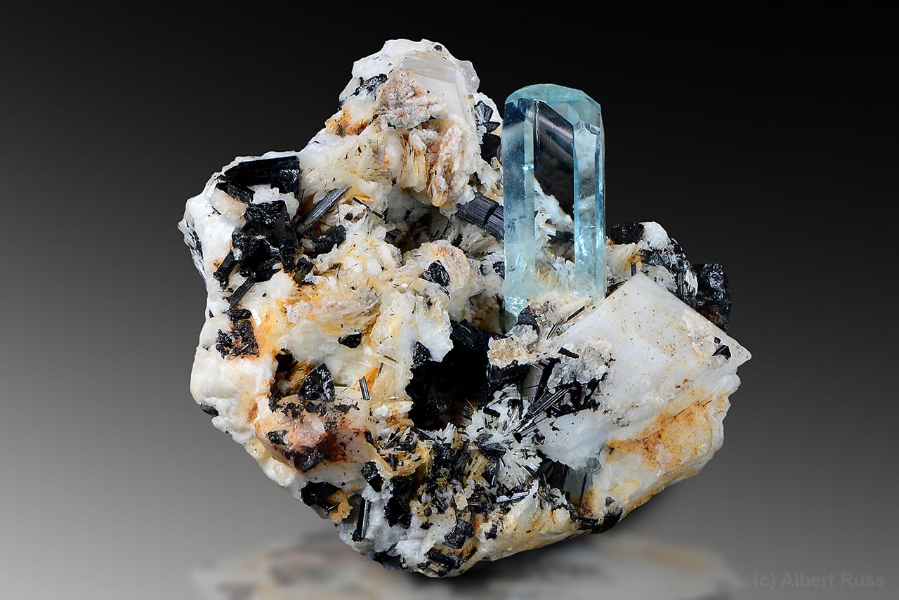 Gemmy aquamarine crystal on feldspar matrix from Pakistan