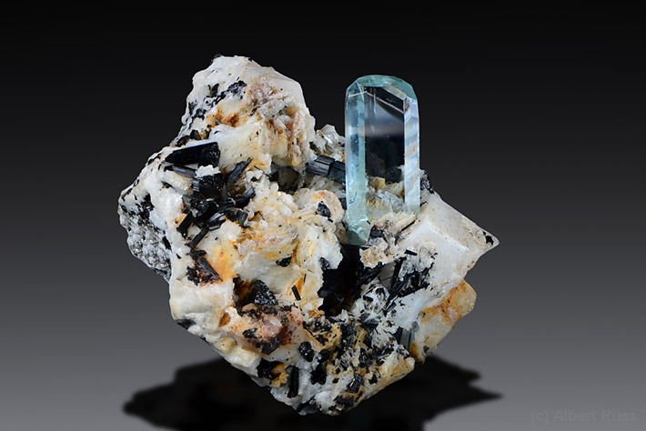 Gemmy aquamarine crystal on feldspar matrix from Pakistan