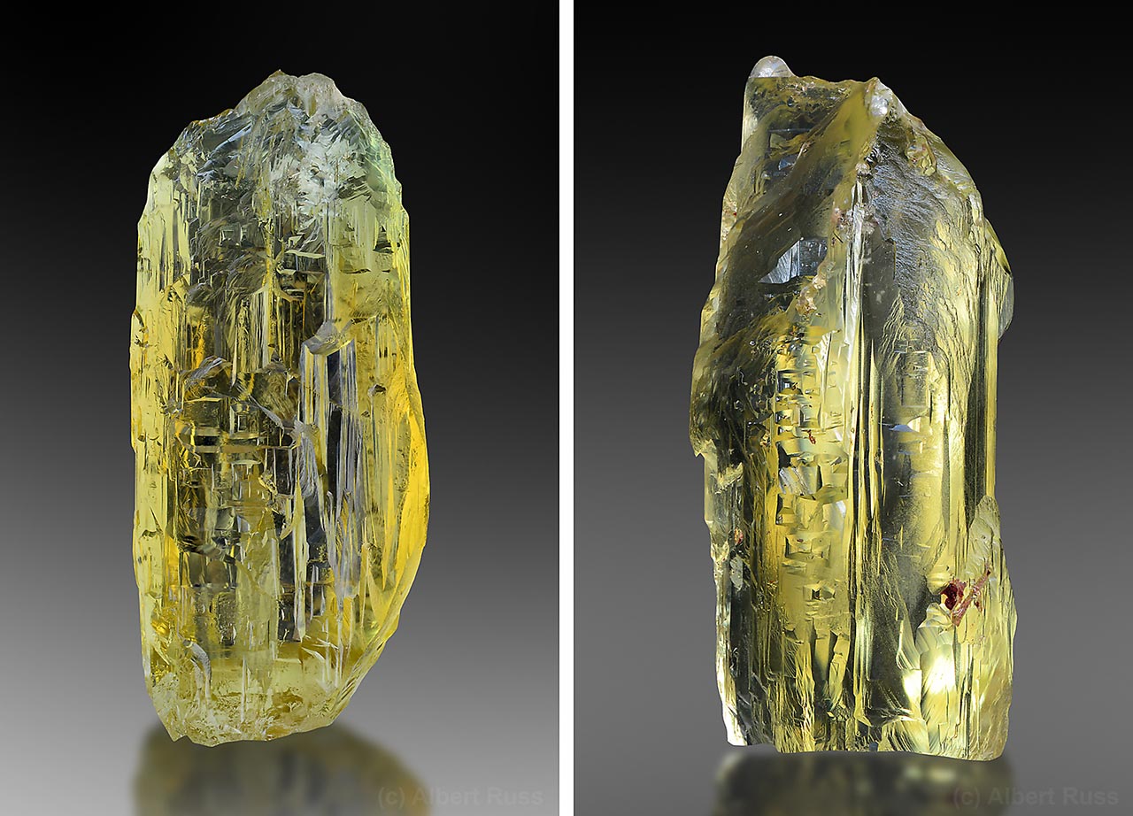 Etched heliodor crystals from Volodarsk-Volynskyi, Ukraine