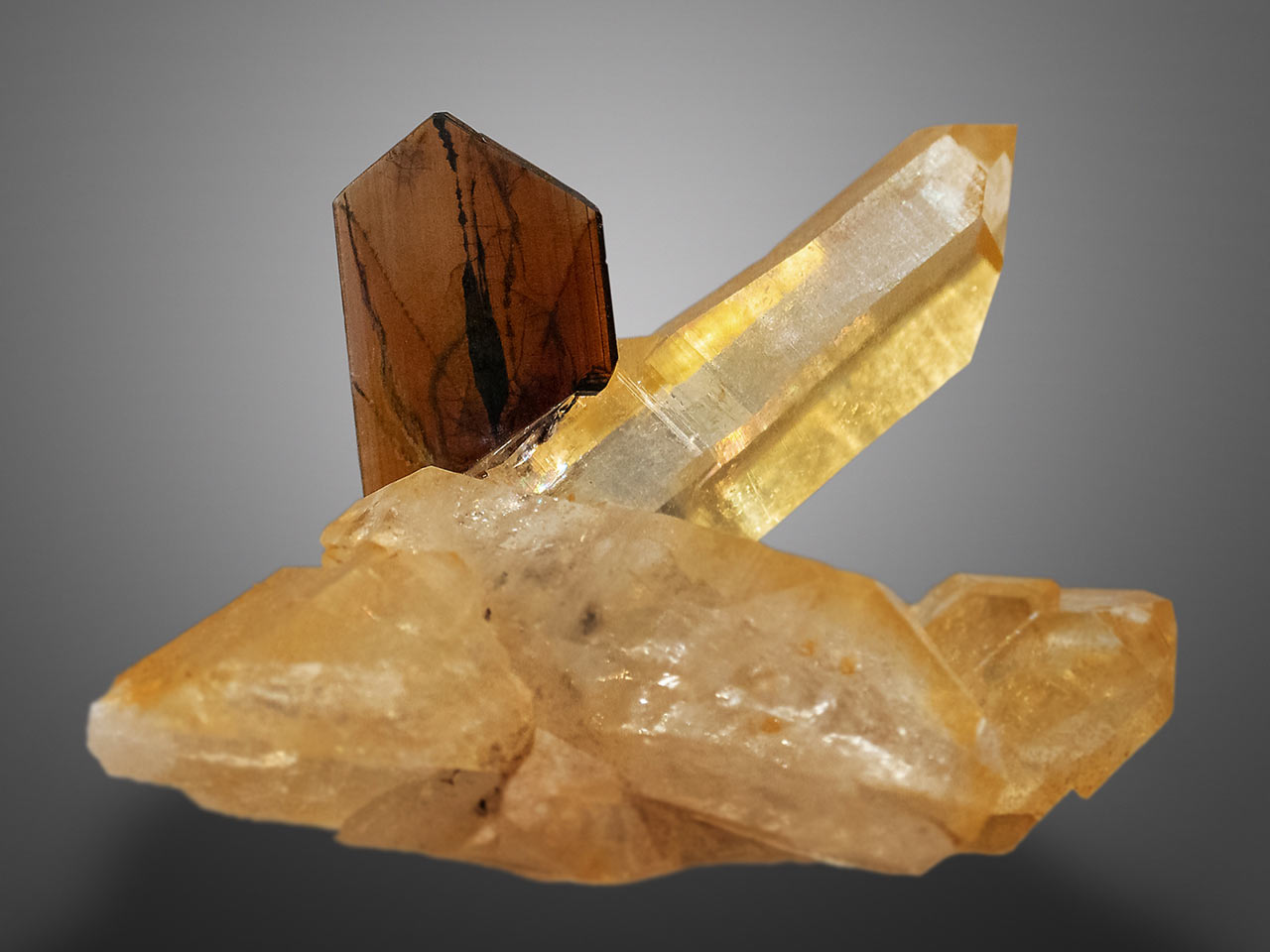Brookite crystal on quartz from classic locality Intschitobel, Kanton Uri, Switzerland